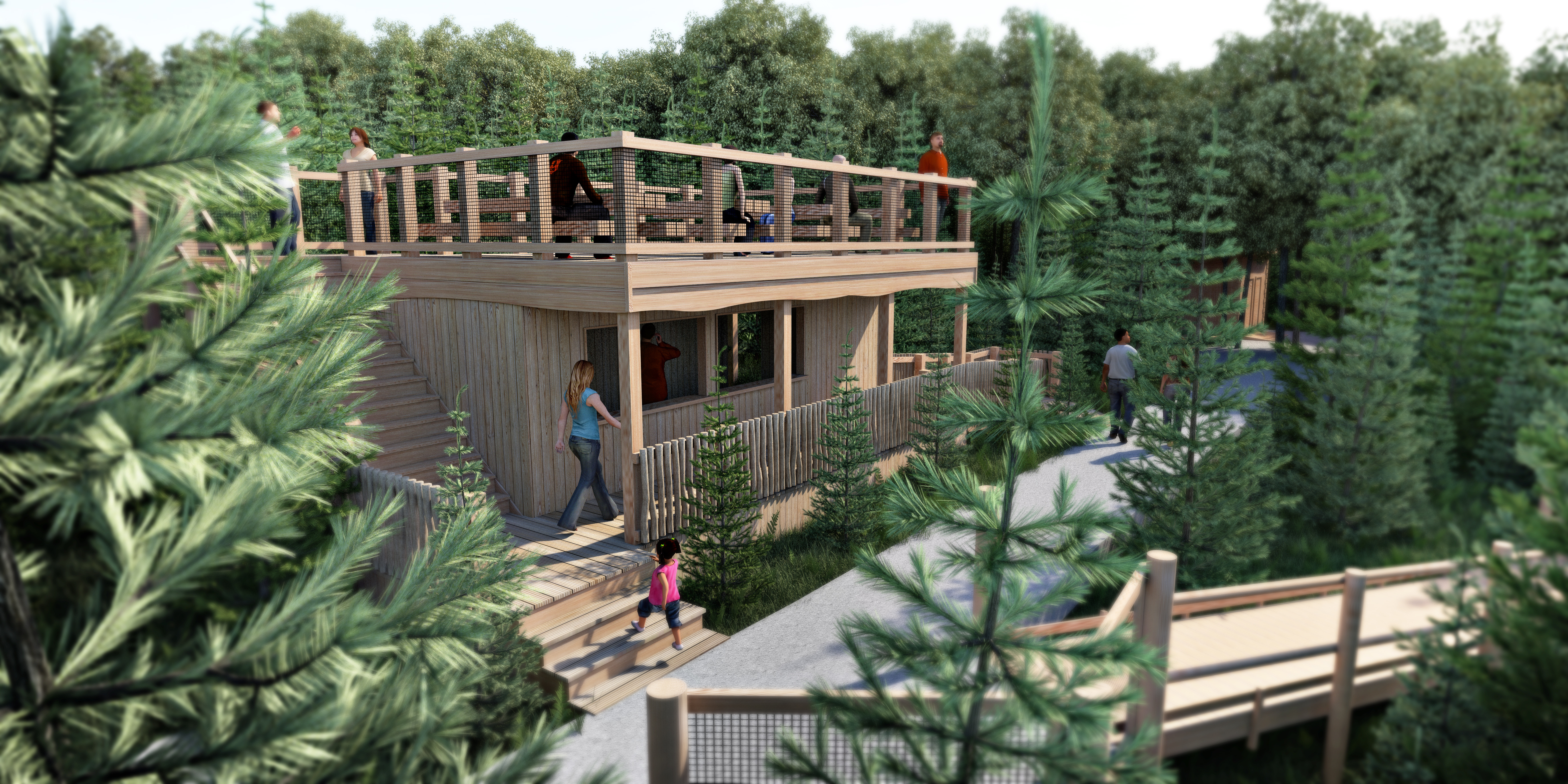 CGI of F&B unit with a view from the top across to Raby Castle at Plotters Forest Adventure Play by CAP.Co