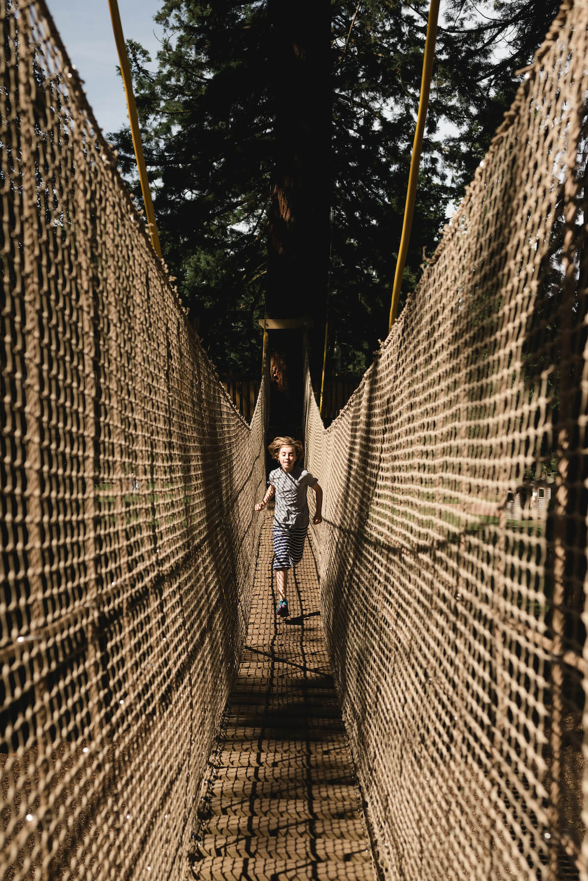 Running across the jungle bridge at Dumfries House created by CAP.Co