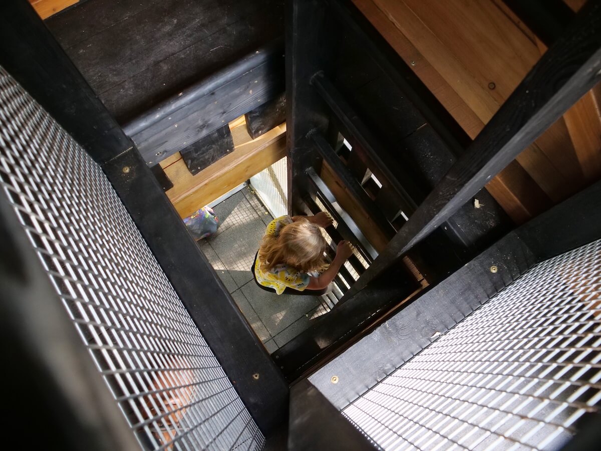 Climbing up- through The Madeley Wood Company adventure play at Blists Hill Museum by CAP.Co