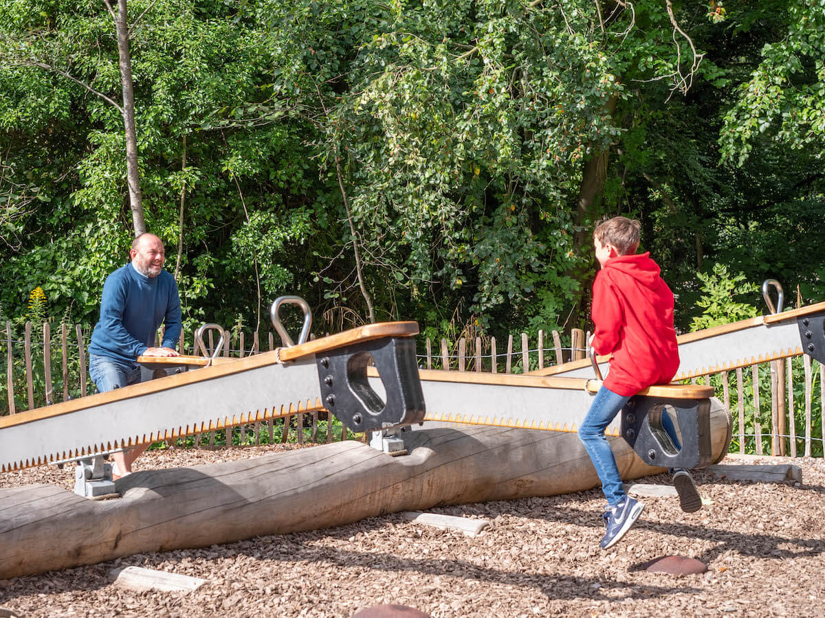 Dad and son at The Madeley Wood Company adventure play at Blists Hill Museum by CAP.Co