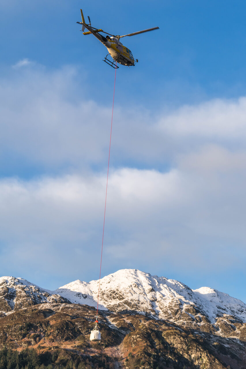 Bag of stone flown over Ben Venue to access Loch Katrine