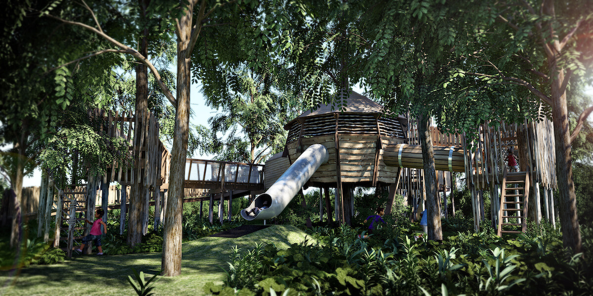 CGI of Challenge Woods at the nest Norwich - with adventure play design by CAP.Co