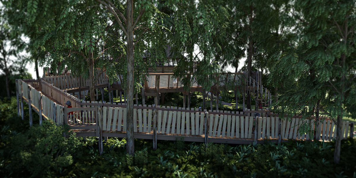 CGI of Challenge Woods at the nest Norwich - with adventure play design by CAP.Co