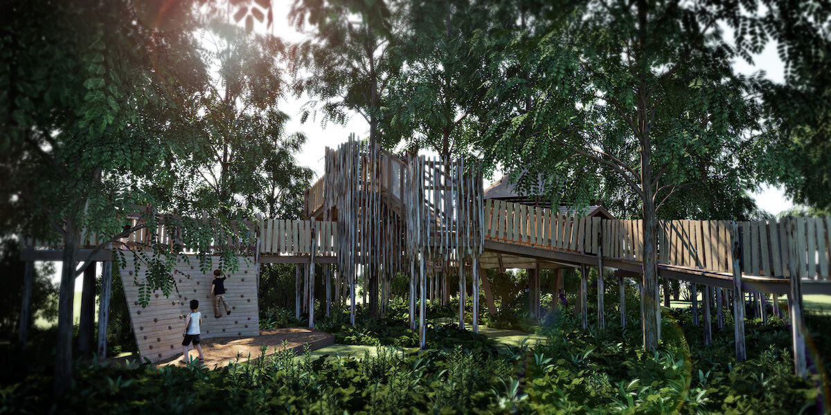 CGI of Challenge Woods at the nest Norwich - with adventure play design by CAP.Co