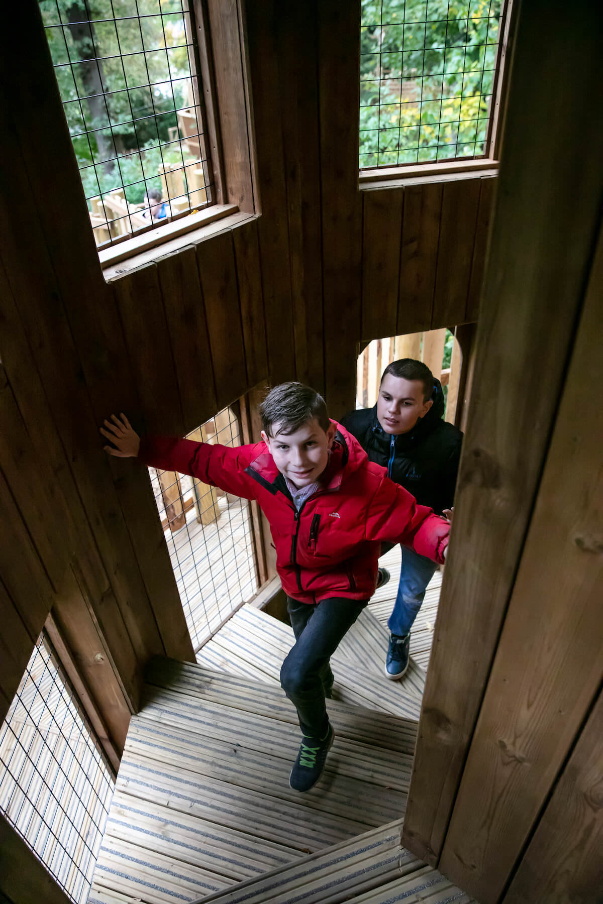 Climbing inside the Castle Tower Maze at Belvoir Castle Adventure Play by CAP.Co