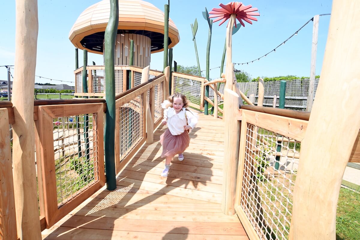 Running along the walkway outdoor acoustic instrument