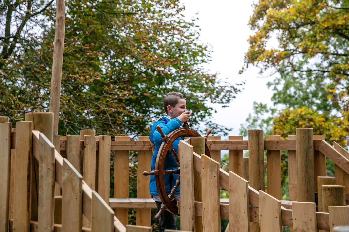 Steering the huge HMS Resolution inside the Belvoir Castle Adventure Play by CAP.Co