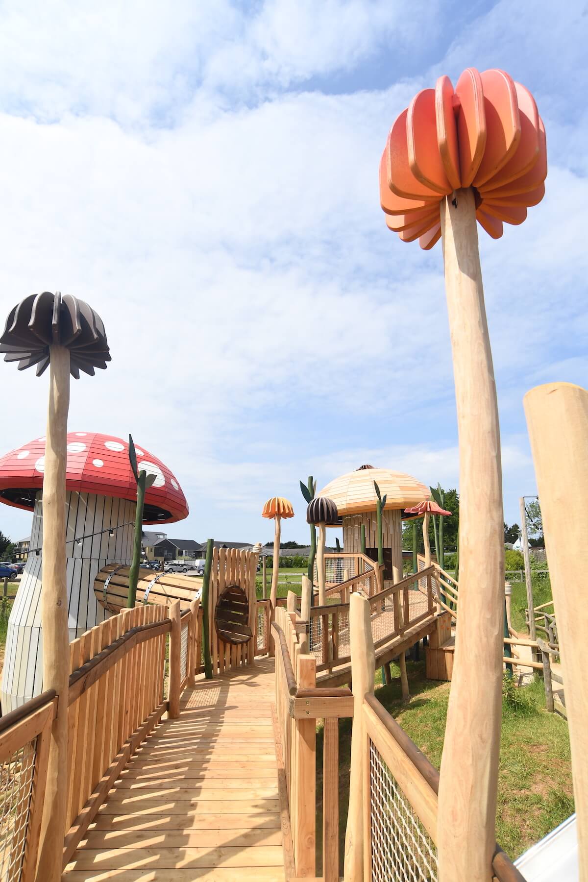 long walkway two mushrooms and other details at Fairy Dell adventure play by CAP.Co at Fairytale Farm