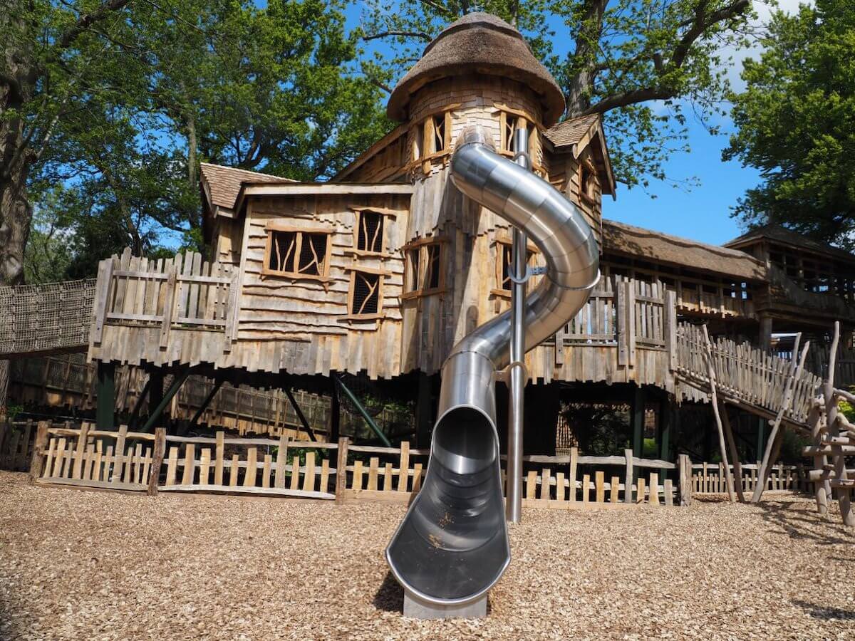 Another twisty slide with a thatched roof at Windsor Great Park
