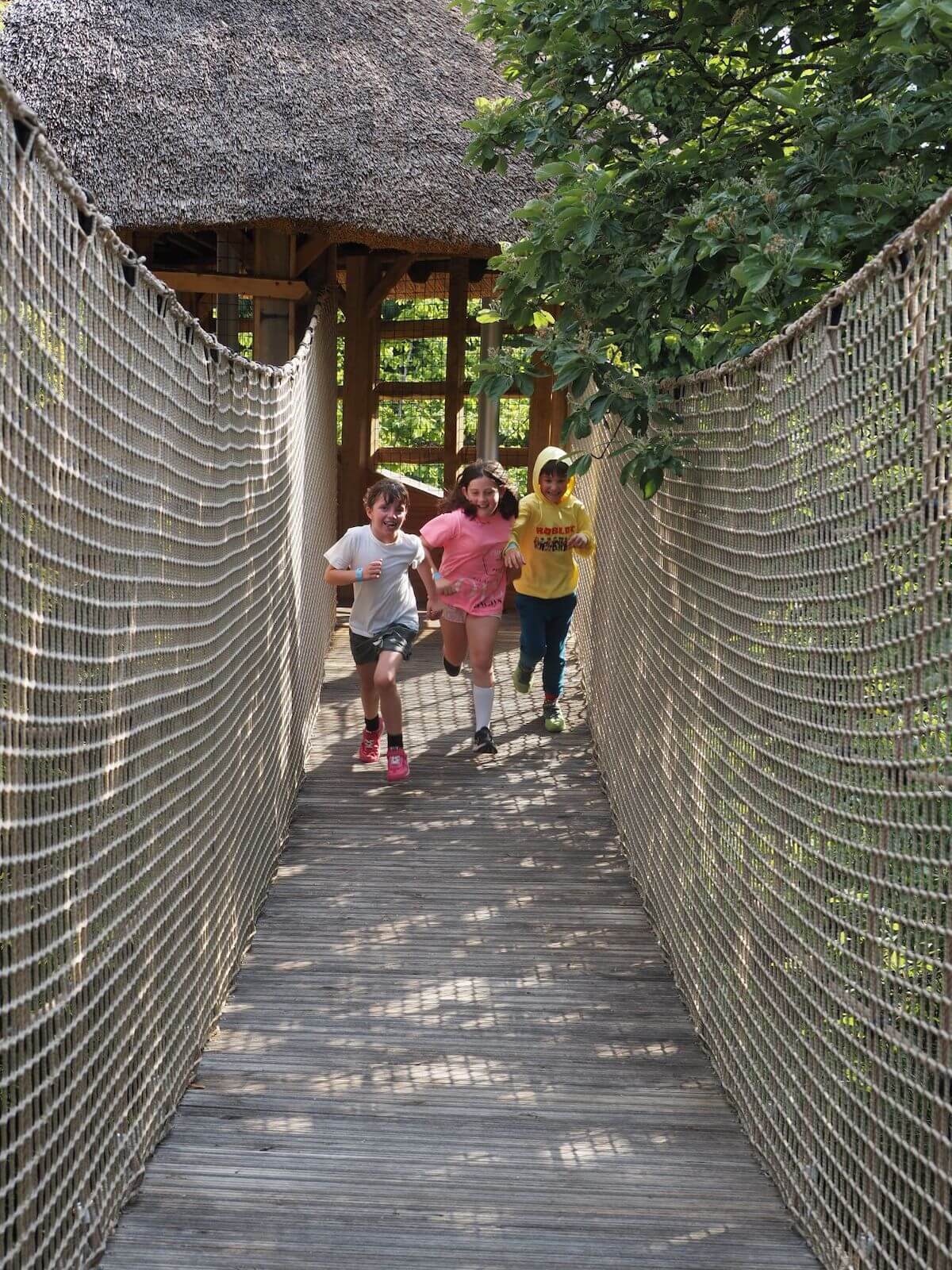 Its a race across the wobbly bridge at Windsor Great Park Adventure Play