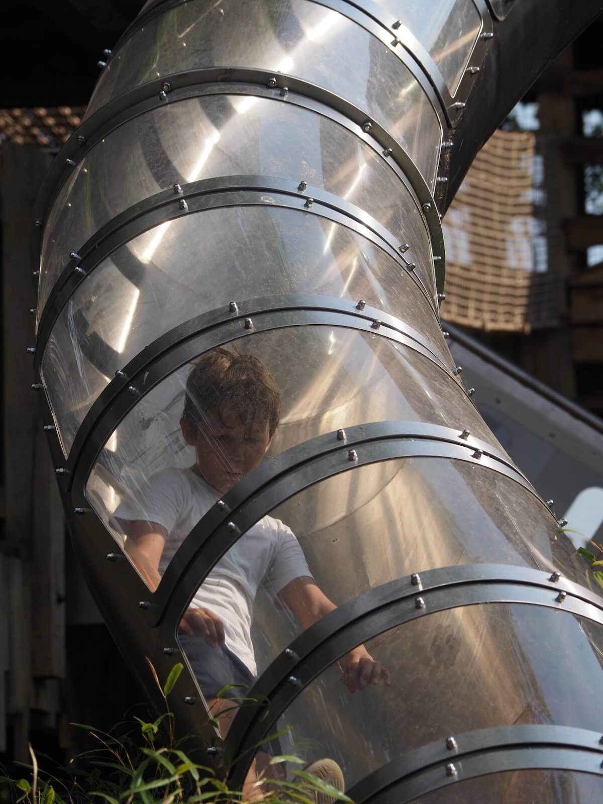 One of the enclosed slides is extra steep at Windsor Great Park Adventure Play