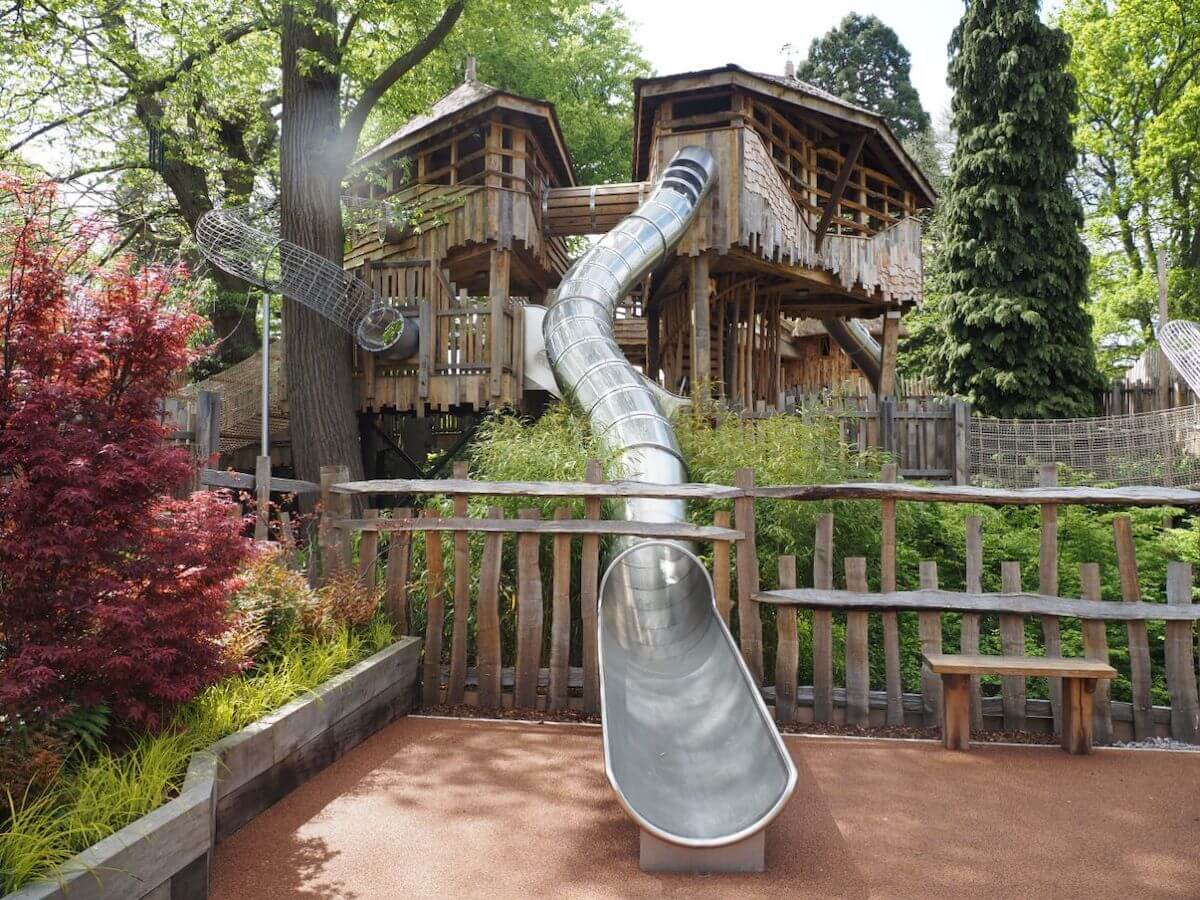 One of the giant slides coming from the top of the tower at Windsor Great Park LEAD