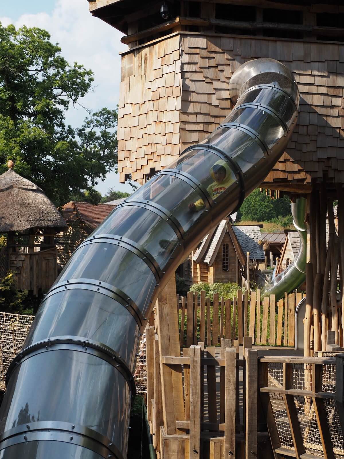 One of the long enclosed slides at Windsor Great Park Adventure Play