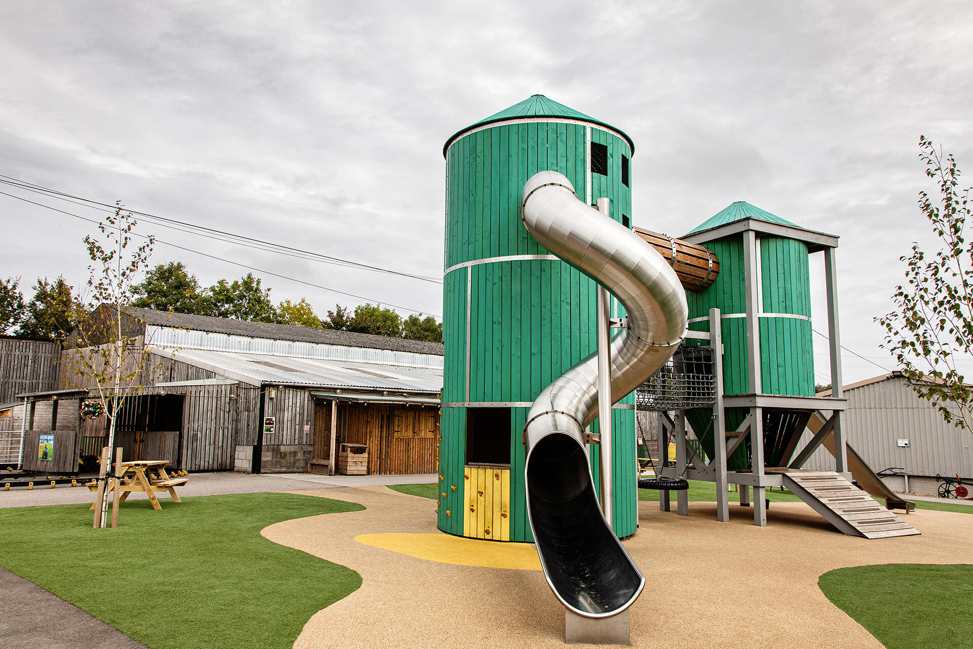 CAPCO built playground at Rand Farm Park architectural shot of slides and structure