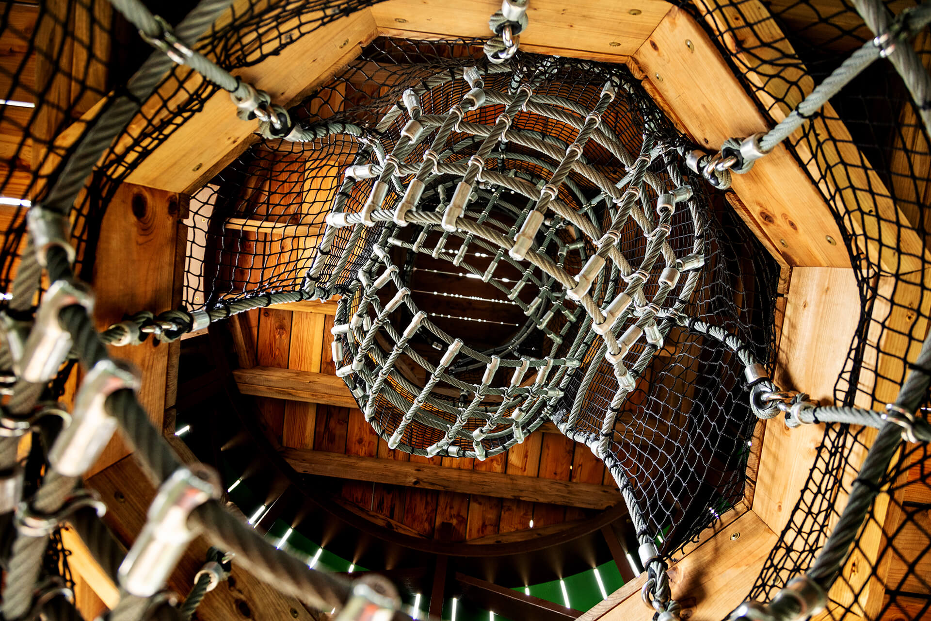 Internal shot of climbing net built by CAPCO at Rand Farm Park