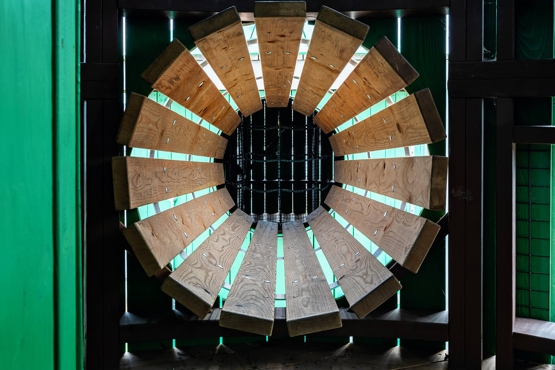 Internal shot of wooden crawl tunnel built by CAPCO at Rand Farm Park