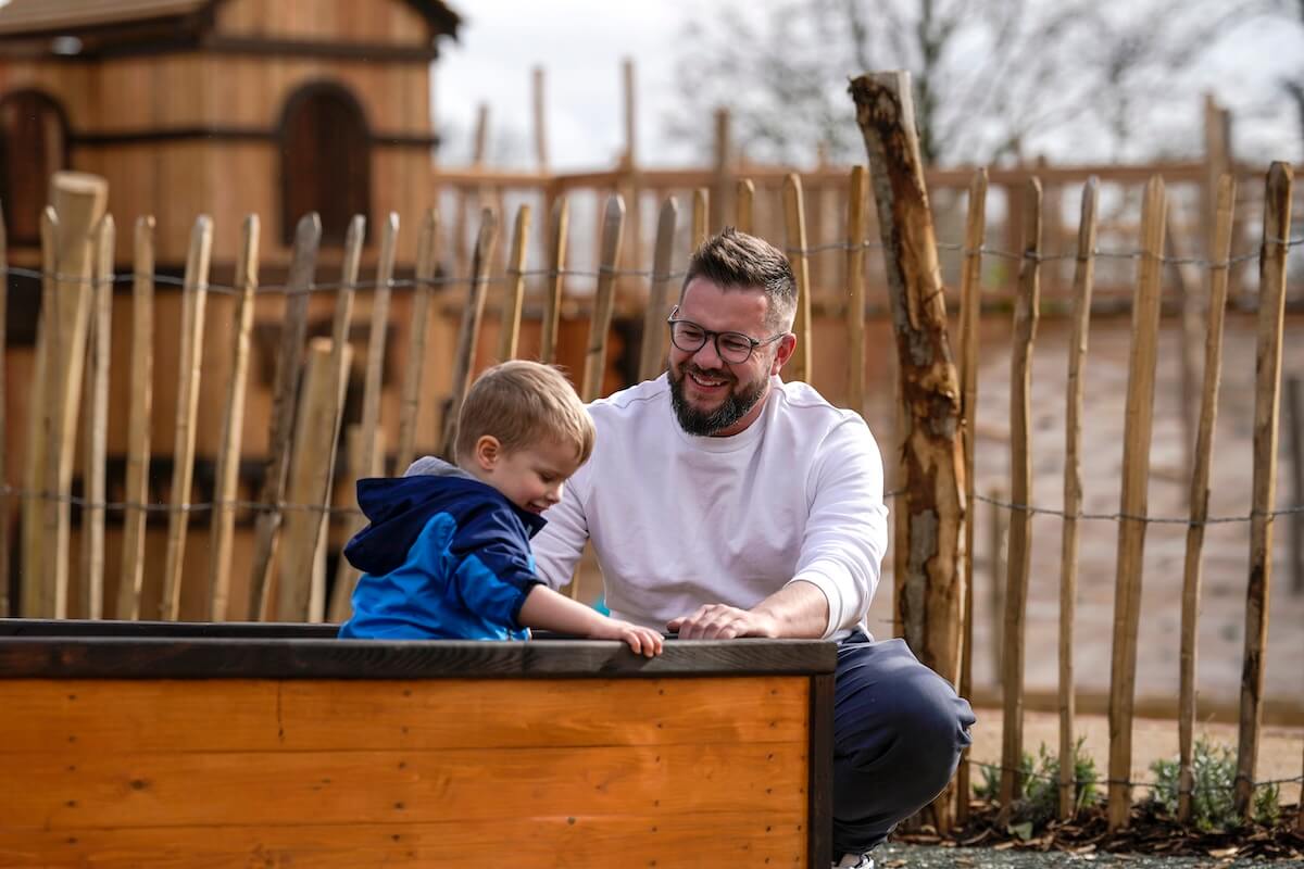Father and son time at The Lost Garden within Blenheim Palace Adventure Play by CAP.Co