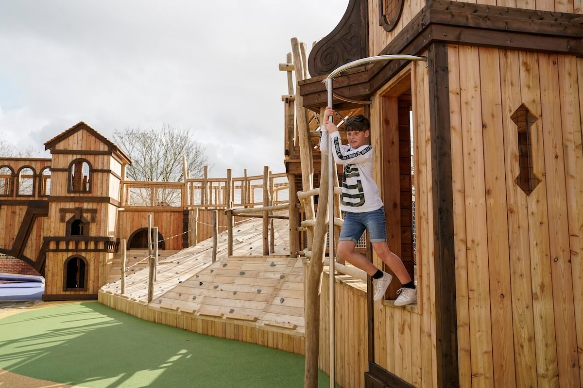 Firemans pole to shimmy down at The Lost Garden within Blenheim Palace Adventure Play by CAP.Co