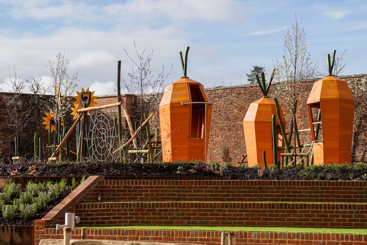 Giant Carrots to climb at The Lost Garden within Blenheim Palace Adventure Play by CAP.Co