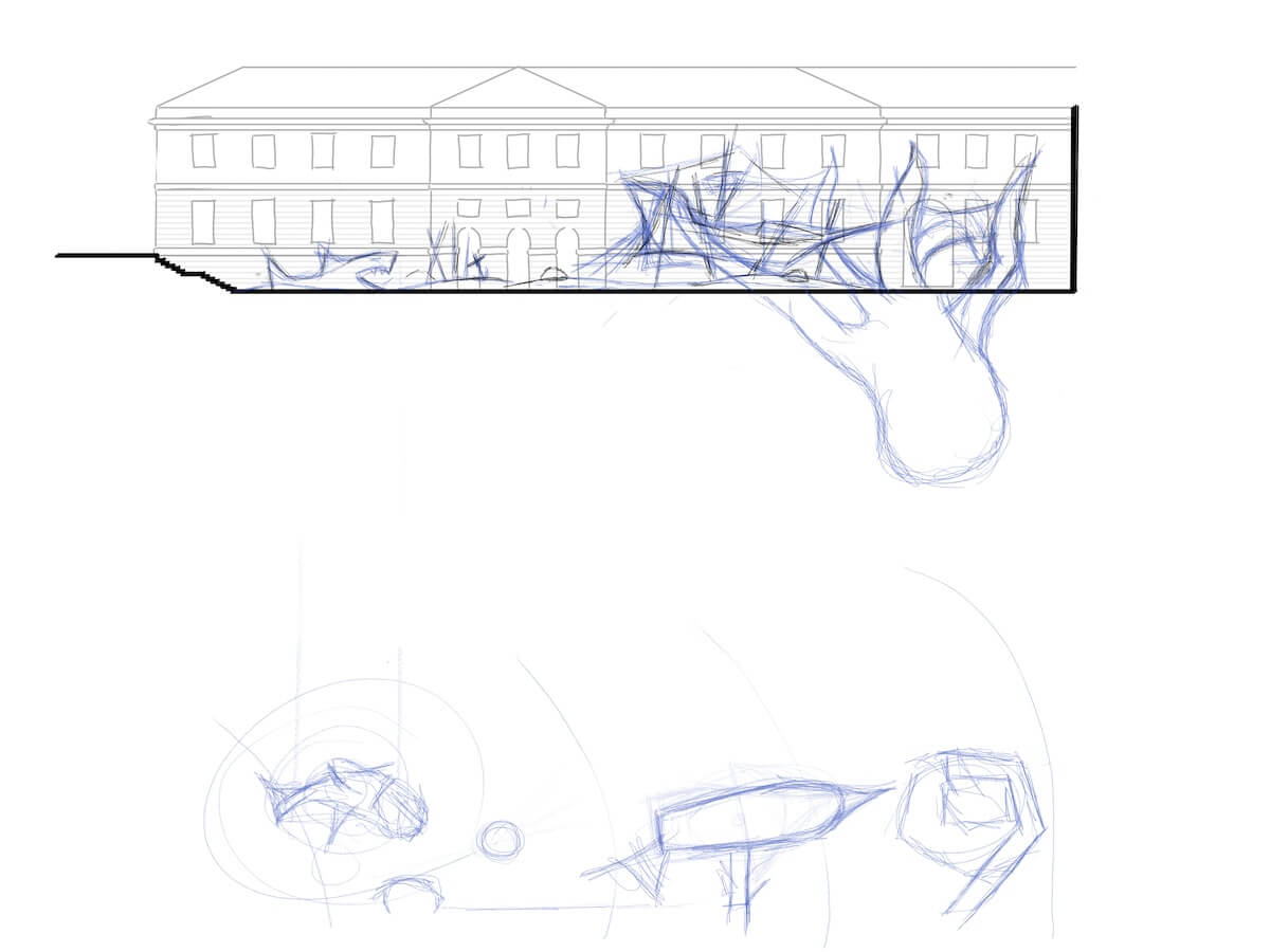 Initial sketch to look at the play for National Maritime Museum