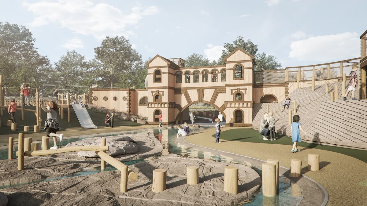 Looking down towards the lake CGI of the Lost Garden at Blenheim Palace by CAP.Co