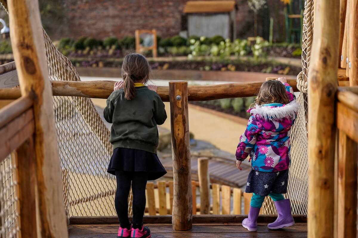 Looking out from the top of toddler play at The Lost Garden within Blenheim Palace Adventure Play by CAP.Co