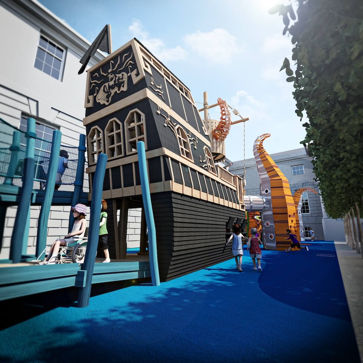 Rear of the Shanty at the Cove Adventure Play at National Maritime Museum