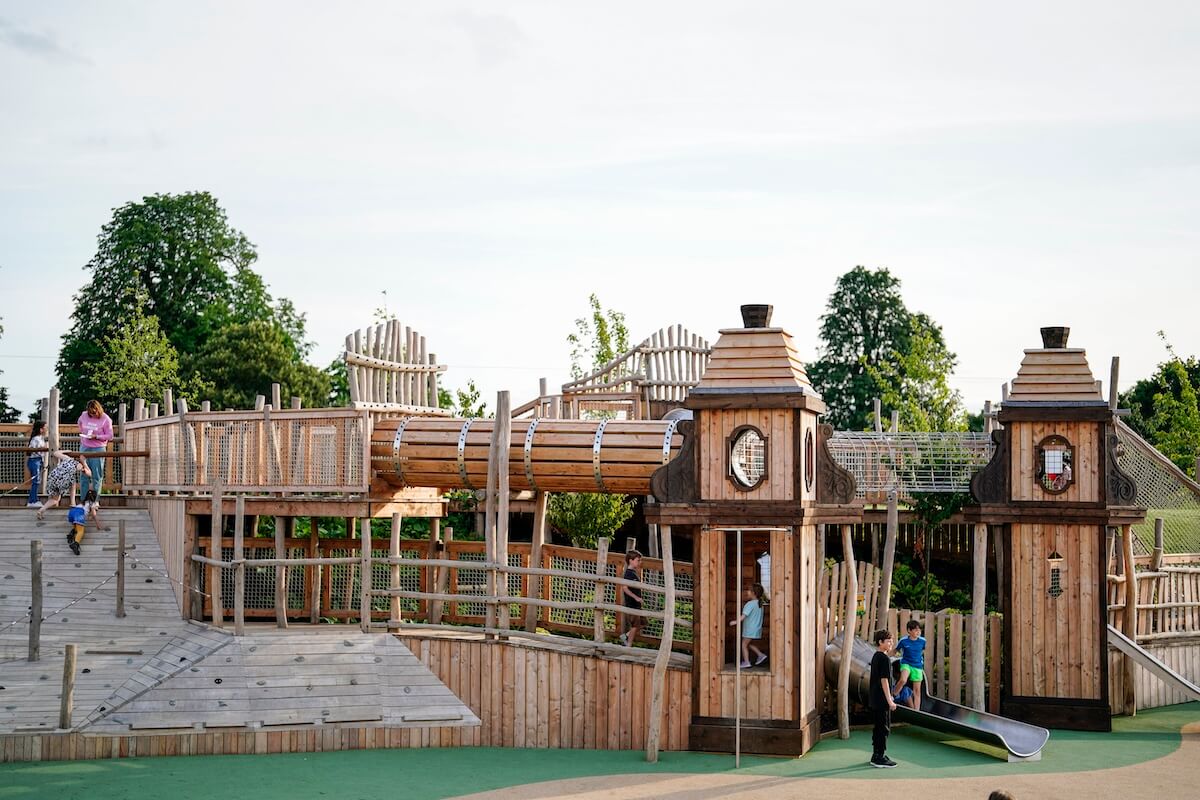 Some of the towers to play on at The Lost Garden within Blenheim Palace Adventure Play by CAP.Co