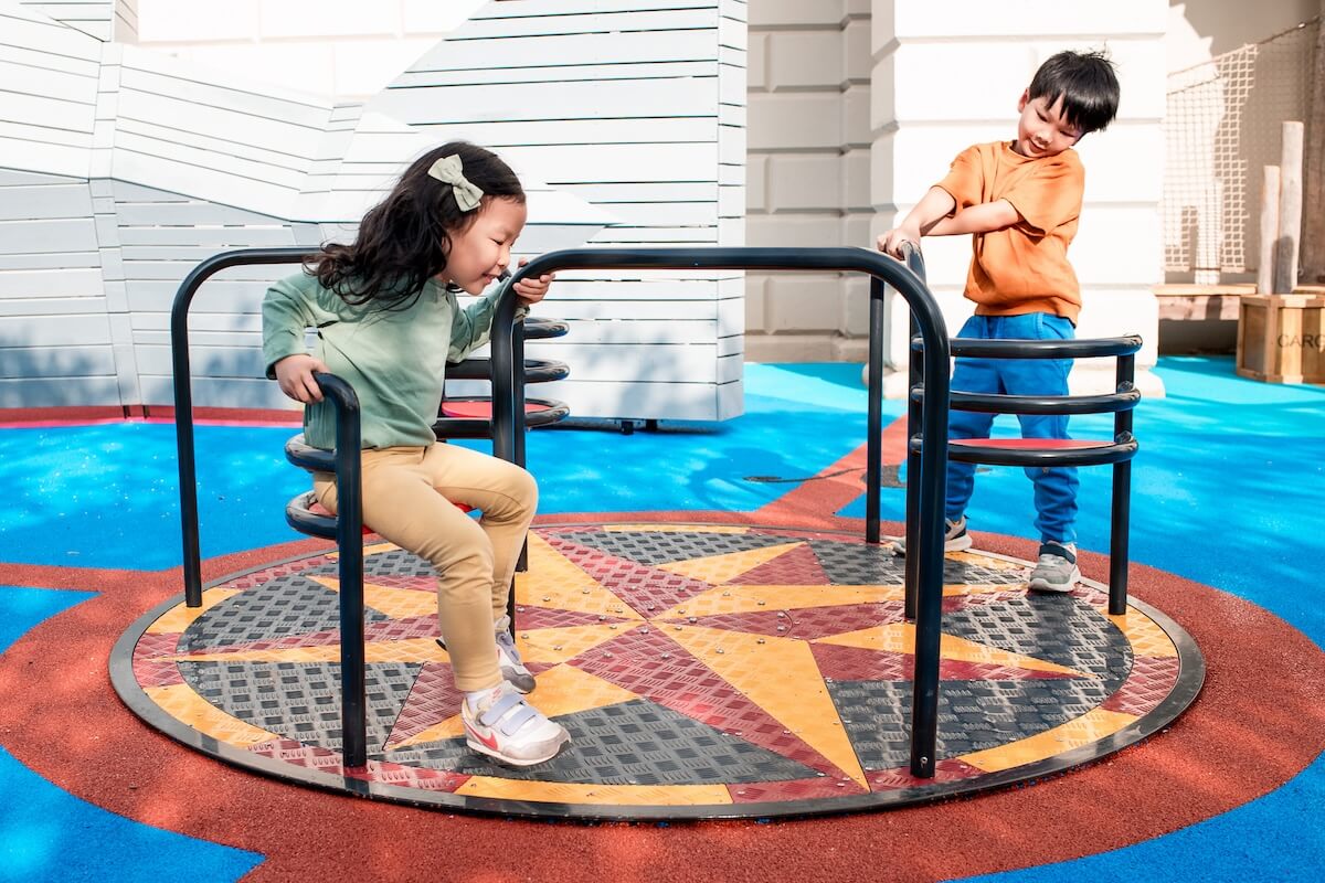 The roundabout based on the Greenwich Meridian at The Cove at the National Maritime Museum Inclusive play by CAP.Co