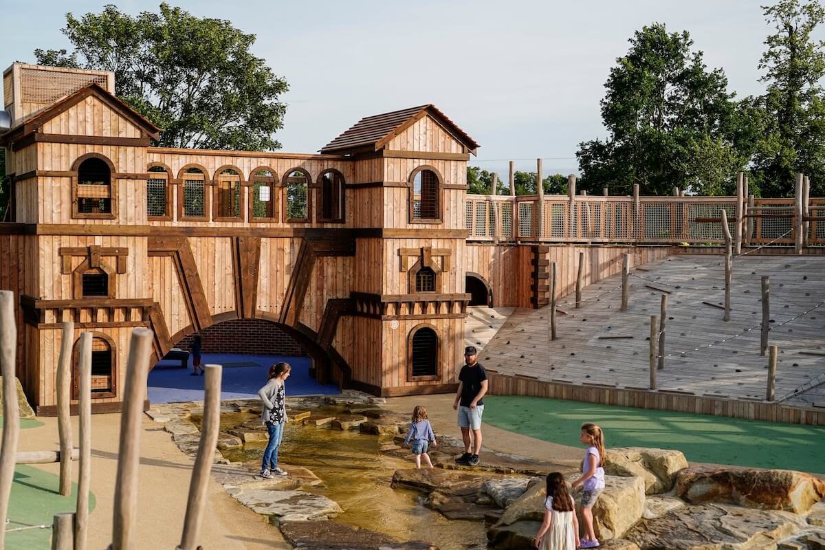 The water runs to the bottom of the plat at The Lost Garden within Blenheim Palace Adventure Play by CAP.Co