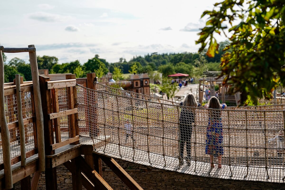 on the wobbly bridge at The Lost Garden within Blenheim Palace Adventure Play by CAP.Co