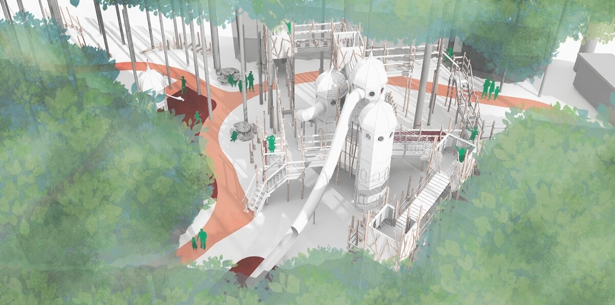 Early coloured work up model of Burghley House Adventure Play