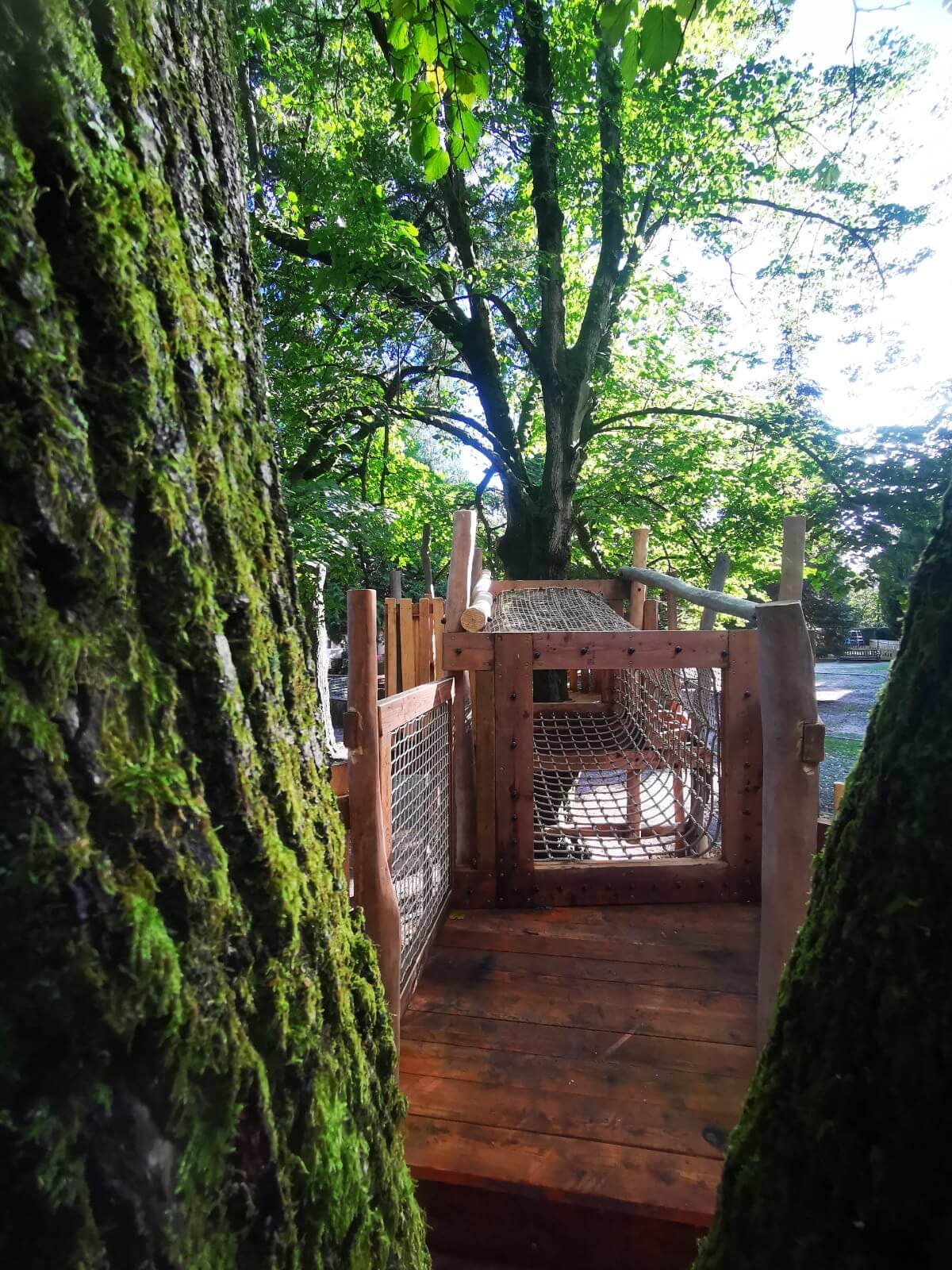 Looking through the net tunnel at the adventure play for Barrow Hills School by CAP.Co