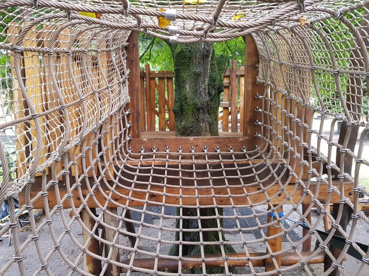 Net tunnel at the adventure play for Barrow Hills School by CAP.Co