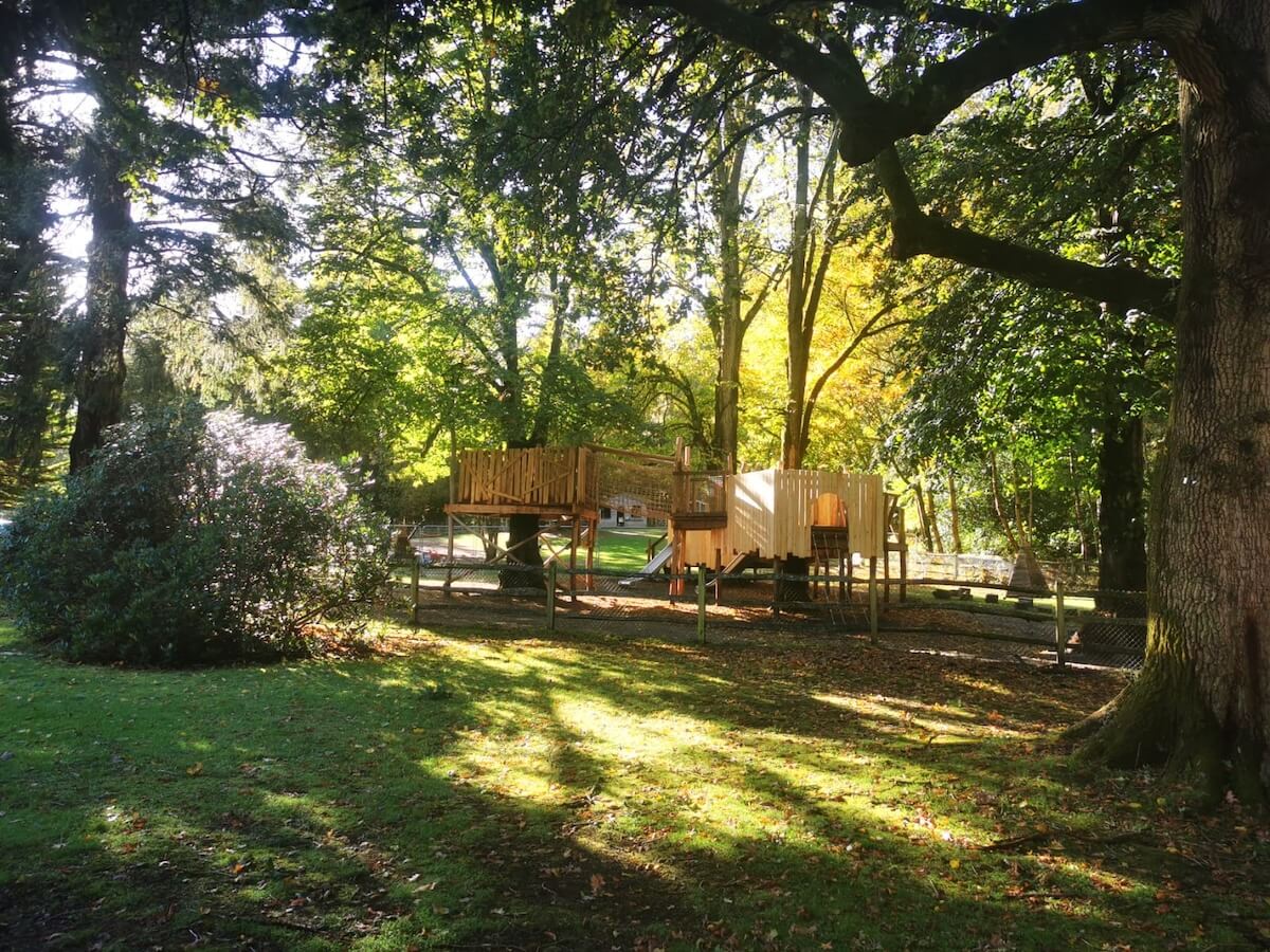 The adventure play for Barrow Hills School by CAP.Co looking through the trees
