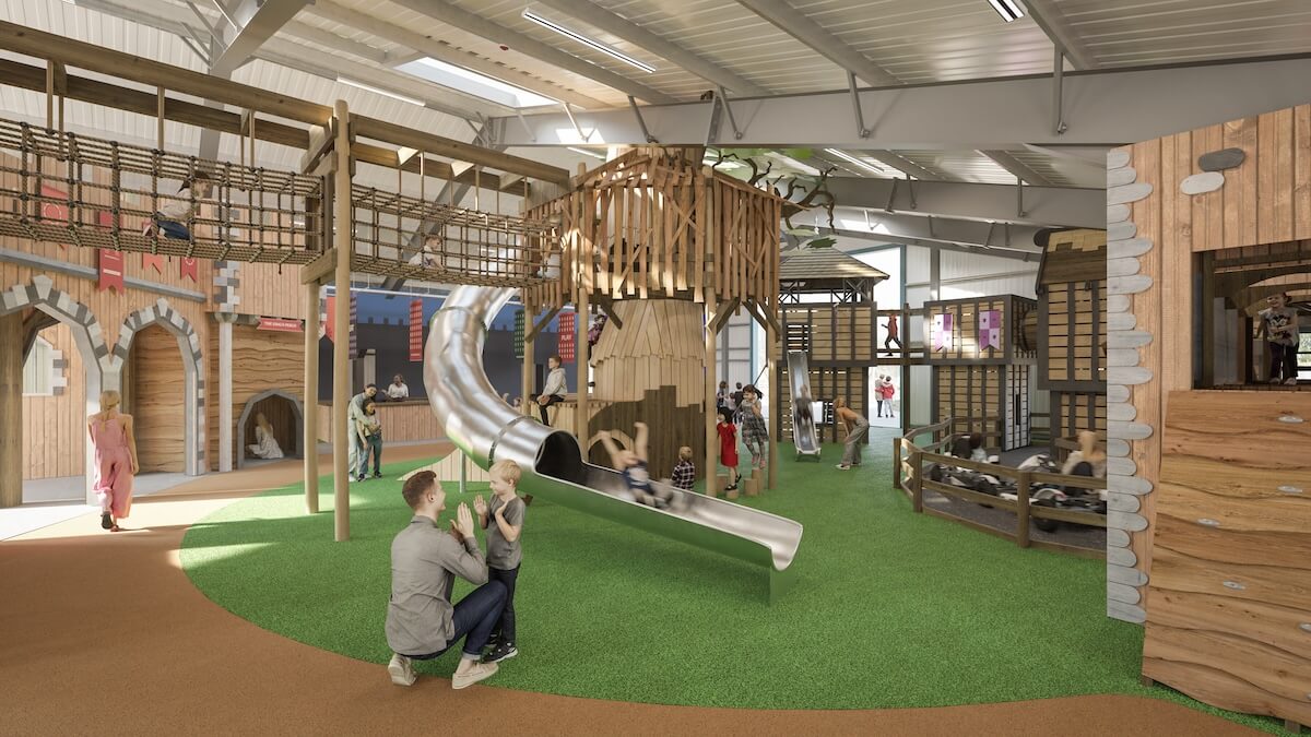 Indoor outdoor play CGI at the Hockerhill Adventure Playbarn indoor and outdoor play in Staffordshire by CAP.CO