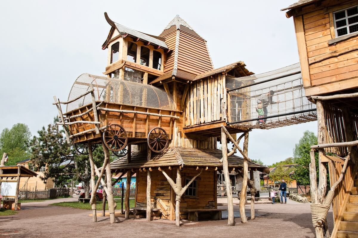 Rear of the caravan at Neos Homestead at Parc Sainte Croix with adventure play by CAP.CO Photography by Kev Foster