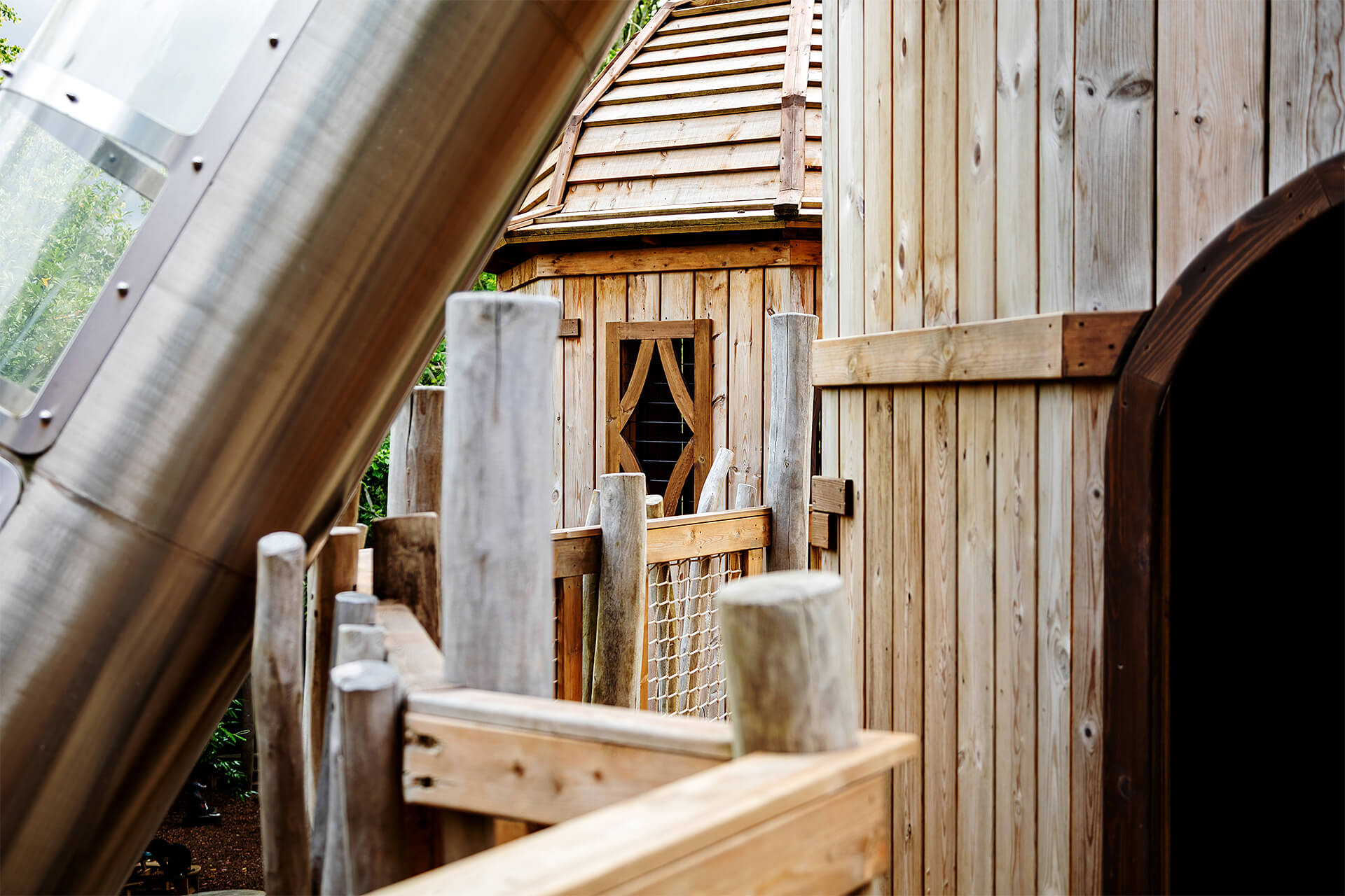 Along the walkway within Hide and Secrets adventure play at Burghley House by CAP.CO with photography by Kev Foster