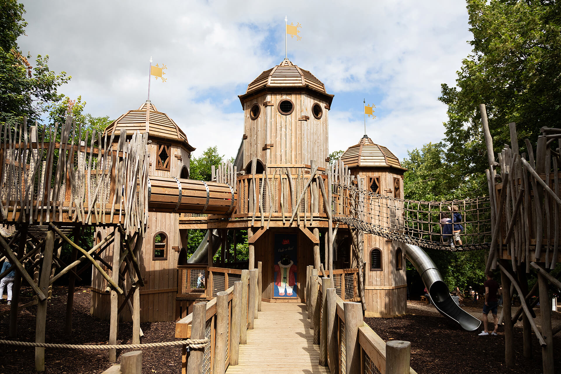 The grand entrance to the Hide and Secrets adventure play at Burghley House by CAP.CO with photography by Kev Foster