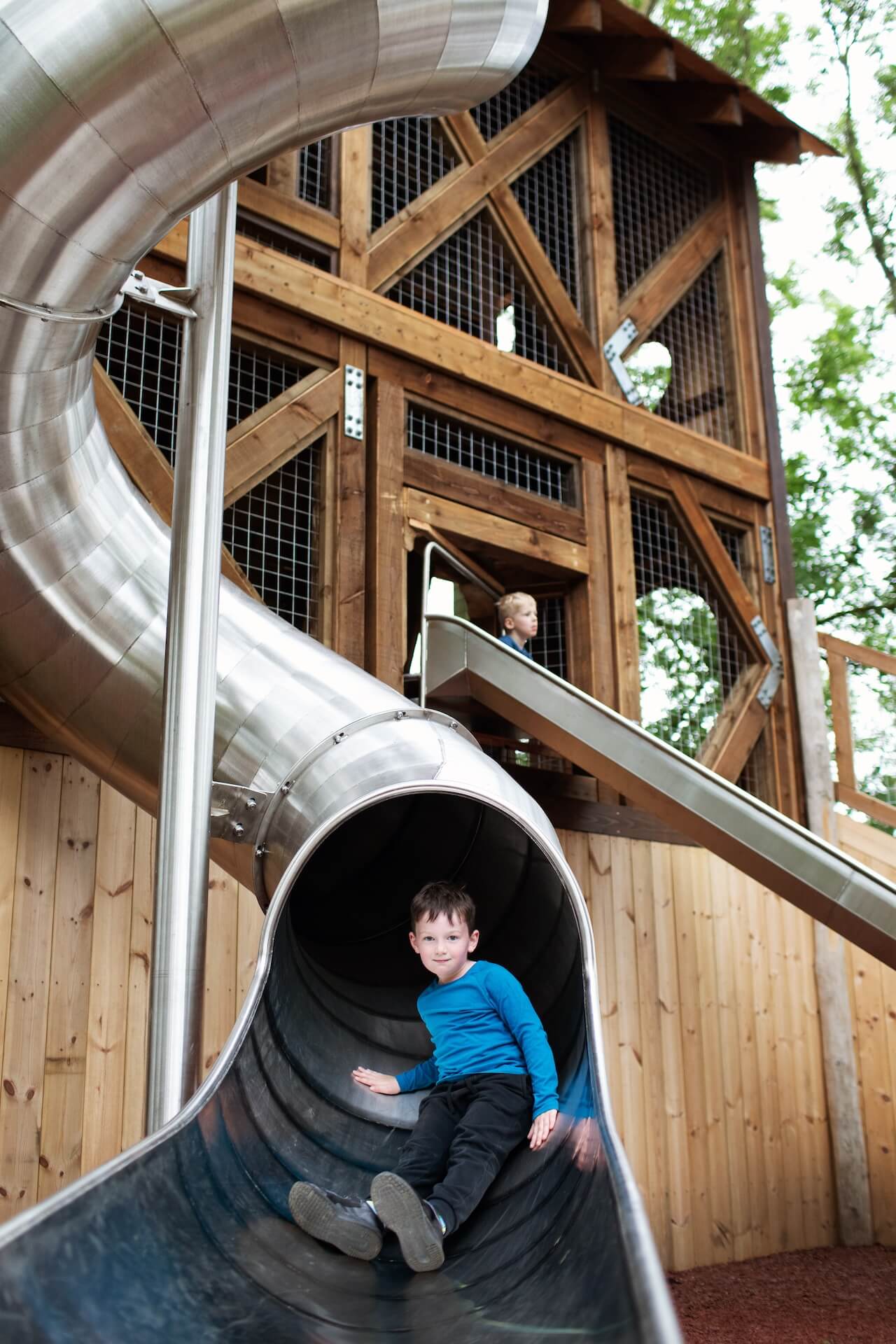 Slide action at Hopetown Darlington adventure play by CAP.CO with photography by Kev Foster.