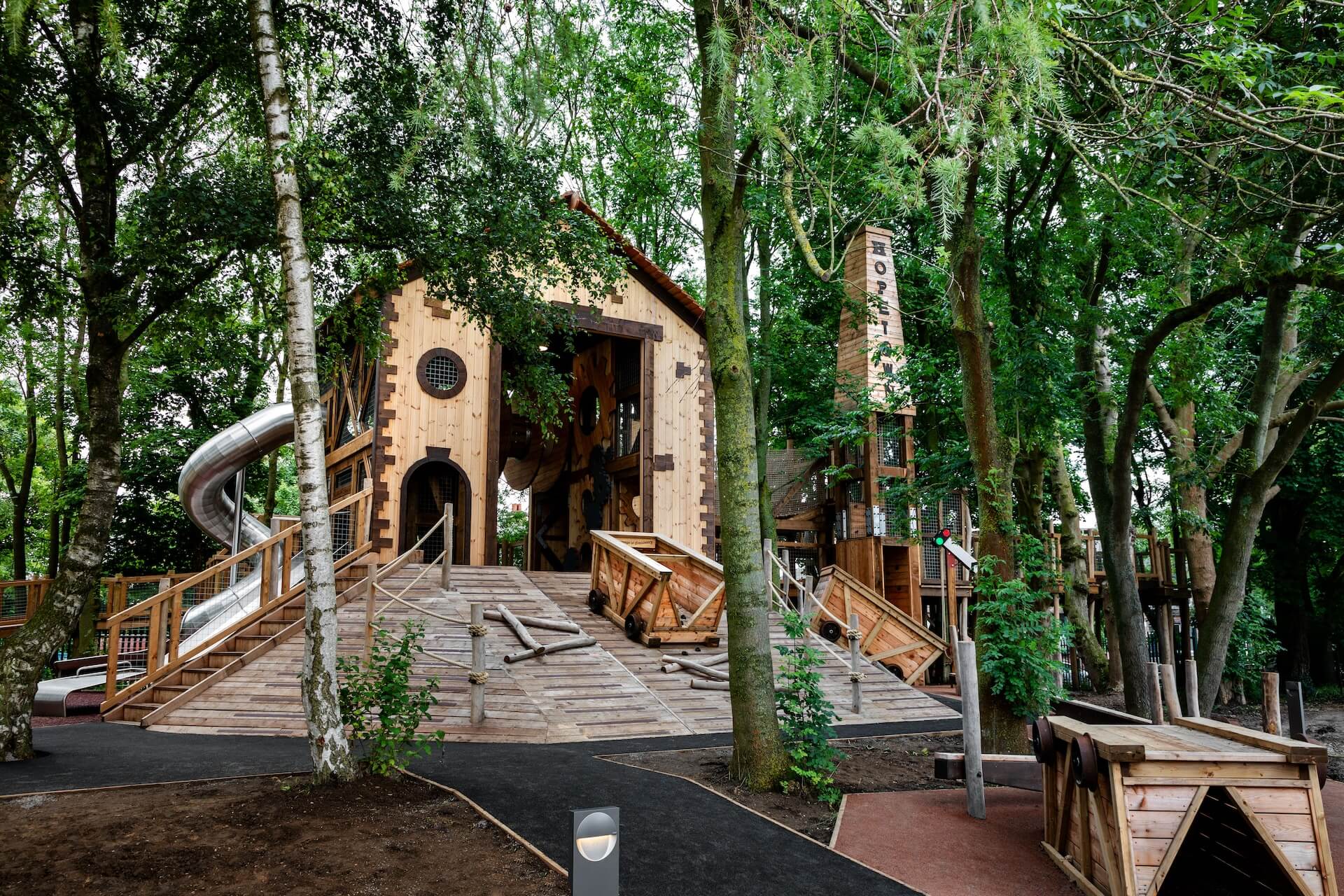 Looking up at the play Hopetown Darlington adventure play by CAP.CO with photography by Kev Foster