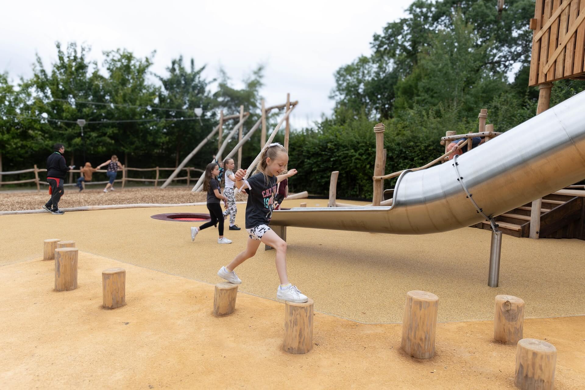 Running the ground play trail at Explorers Basecamp at Bristol Zoo Project designed and built by CAP.CO