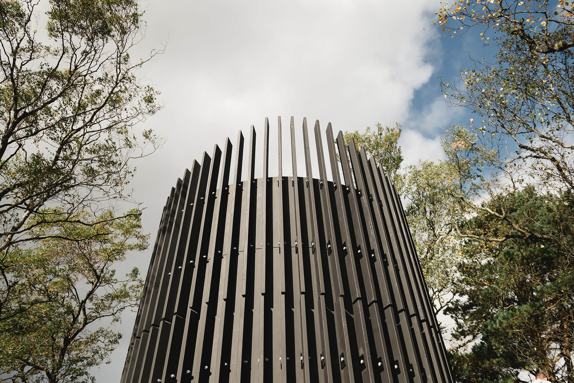 Architectural image of cladding used on the CAPCO built Roderick Dhu lookout tower at Loch Katrine photography by Lindsey Mack