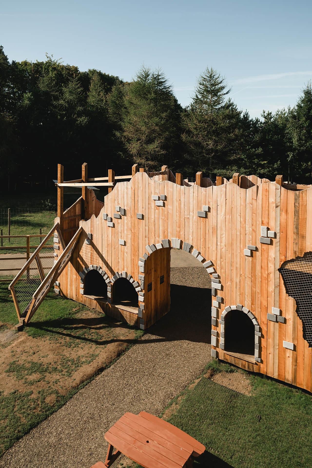 Entrance towers to the CAP.CO built adventure playground at Almond Valley photography by Lindsey Mack