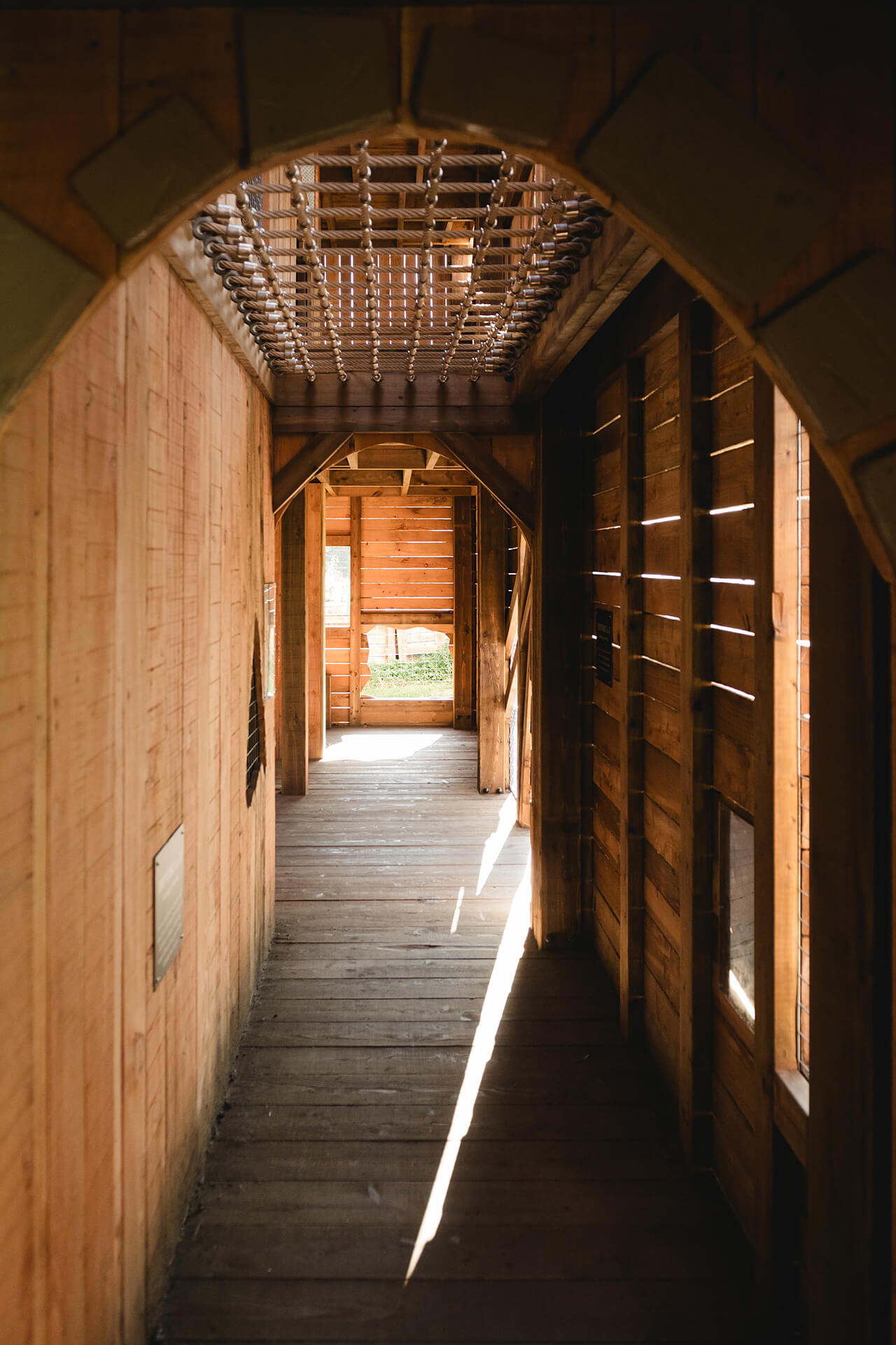Innternal shot of passage way in the CAP.CO built adventure playground at Almond Valley photography by Lindsey Mack