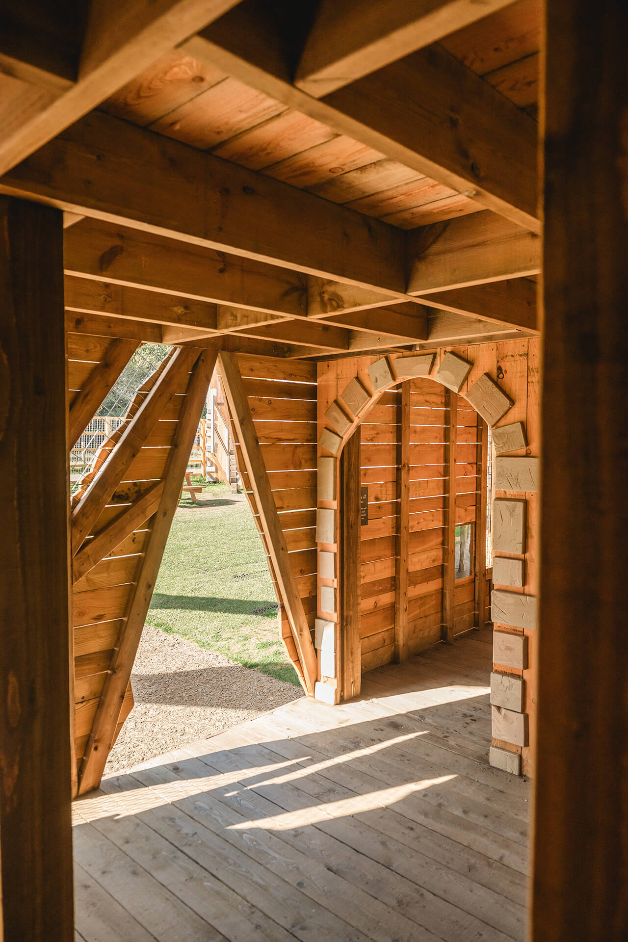 Internal image of walkways at the CAP.CO built adventure playground at Almond Valley photography by Lindsey Mack