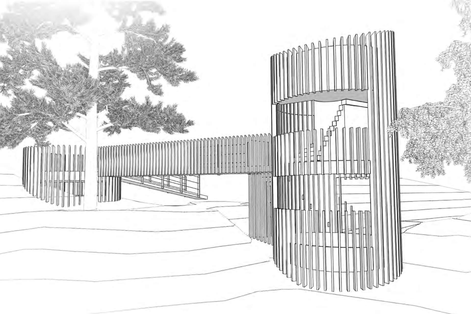 Line drawing of Roderick Dhu Lookout Tower designed by CAPCO 1