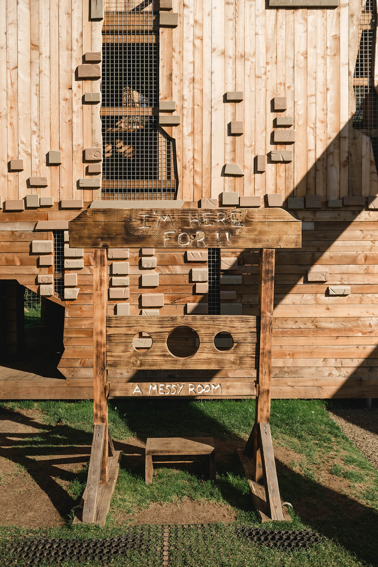 Plaful pillory at the CAP.CO built adventure playground at Almond Valley photography by Lindsey Mack