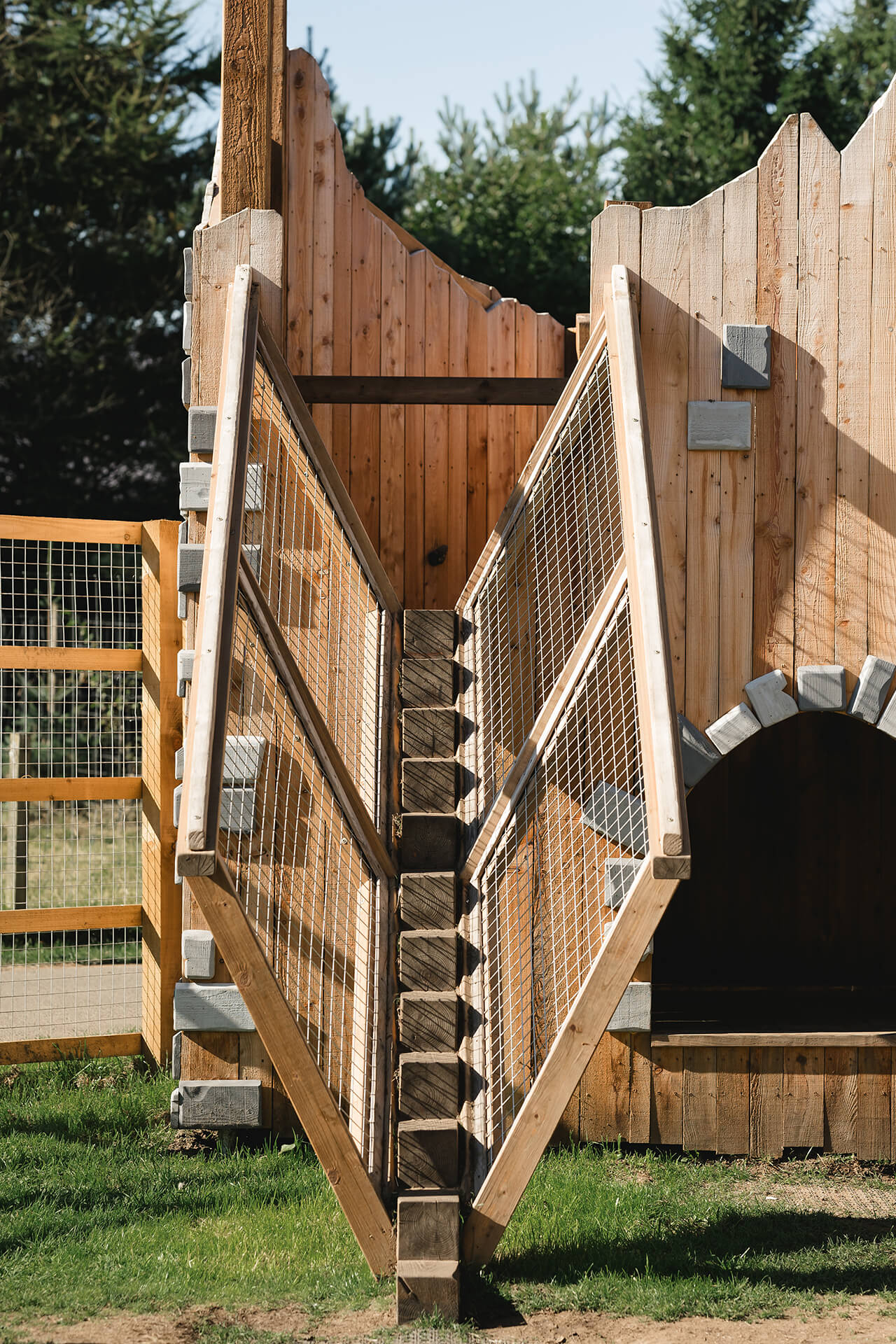 Steps leading to the CAP.CO built adventure playground at Almond Valley photography by Lindsey Mack