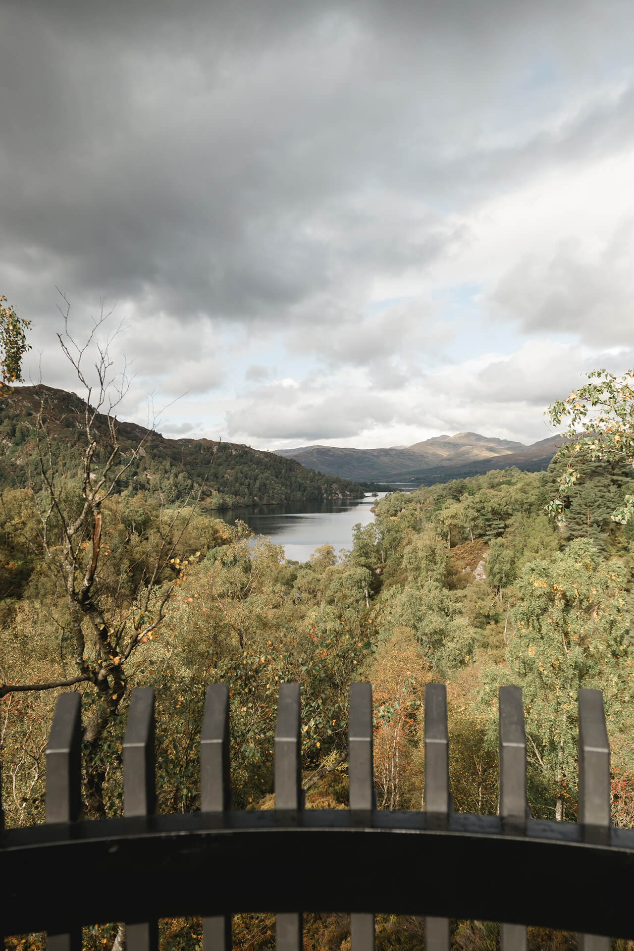 View of the landscape on the CAPCO built Roderick Dhu lookout tower at Loch Katrine photography by Lindsey Mack